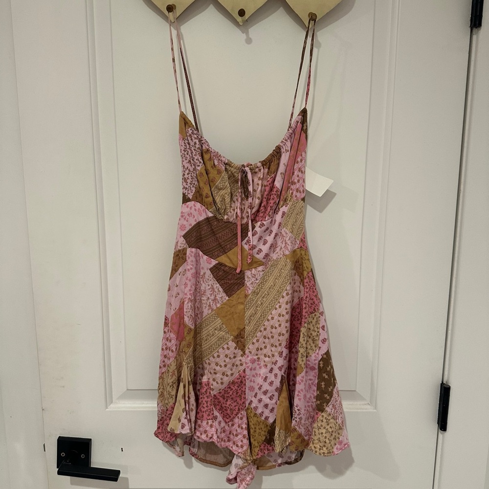 Urban Outfitters Pink & Brown Patchwork Romper
